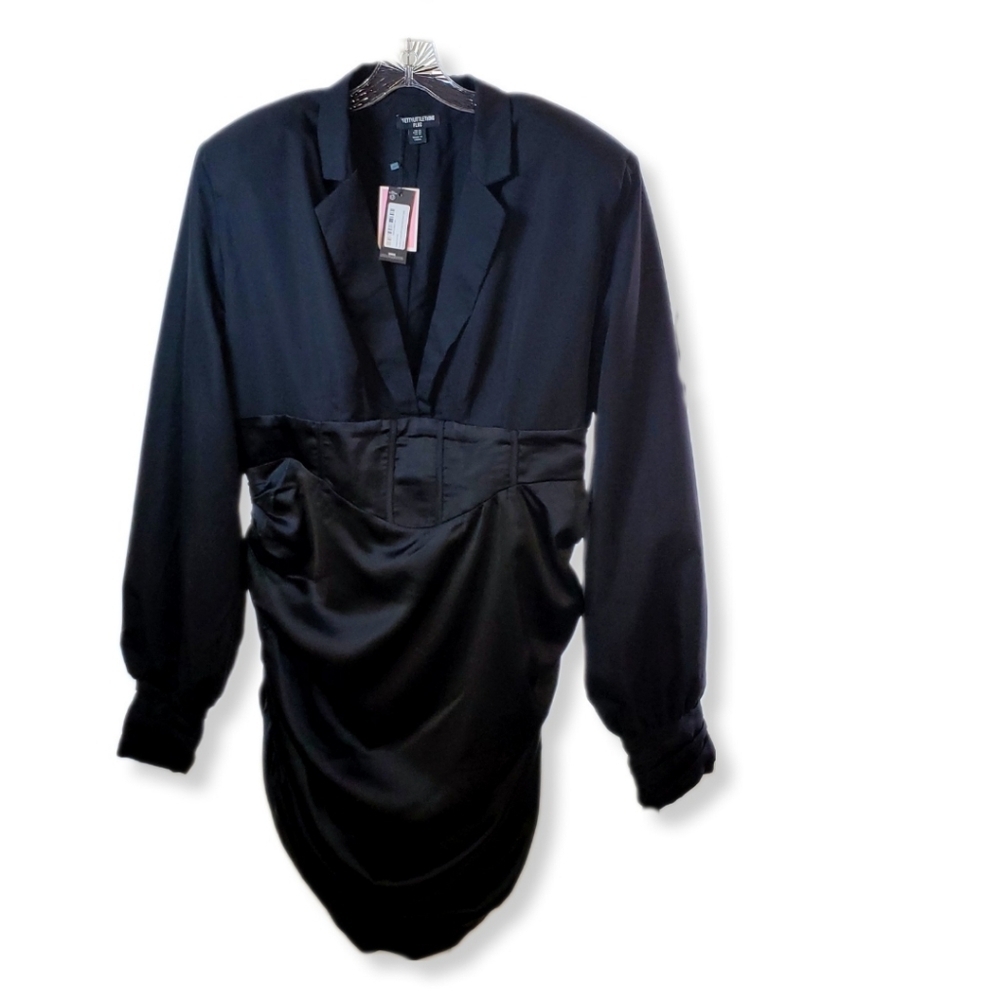 NWT PrettyLittleThing Plus Black Constructed Corset Waist Blazer Dress Sz 18